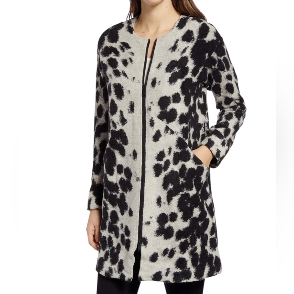Nic+Zoe Open Front Zip Leopard Print Cardigan Jacket Sweater Size XXL